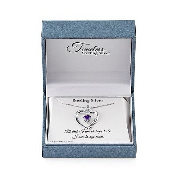 Timeless Amethyst Sterling Silver CZ Mom I Love You Heart Pendant - Picture 3 of 7